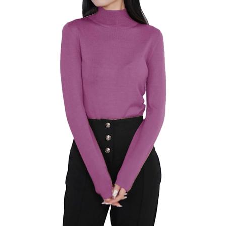 Langærmet dametop med polokrave, let strækbar, pullover, slank skjorte Rosa M