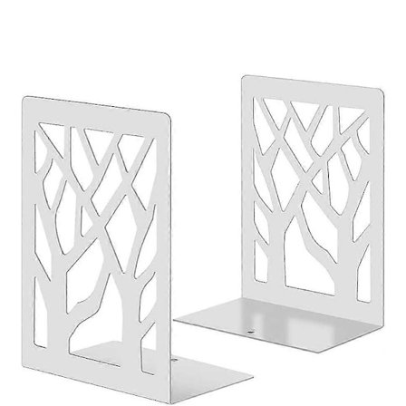 Bokstöd i metall, presskilkonstruktion, bokstopp, bokmärke ingår, robusta bokstöd för bokhylla, bibliotek, kontor, skolor, bokhandel, set om 2 vita