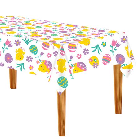 Påskeborddug, påskedekorationer, nem at rengøre dug, æg kylling PVC dug fest sammentrækkelig, 274x137cm