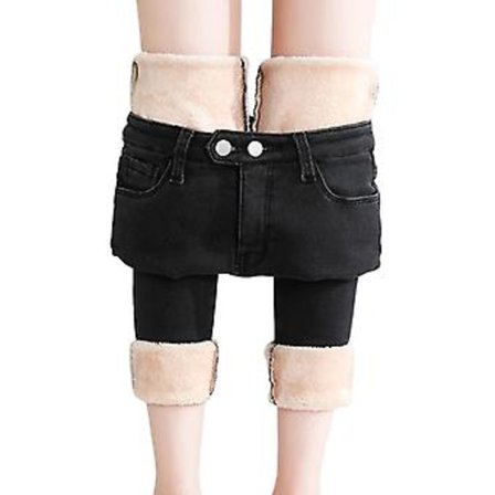 Dame Vinter Varme Bukser Højtaljede Mode Termiske Fleece Jeans Leggings til Afslappet (25 Sort Plys)
