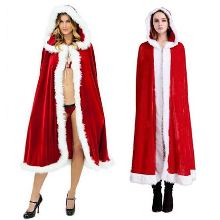 Julekostyme hettekappe, julebord julekappe, rød nissekappe med hette, julekarnevalkostyme for voksne kvinner størrelse M