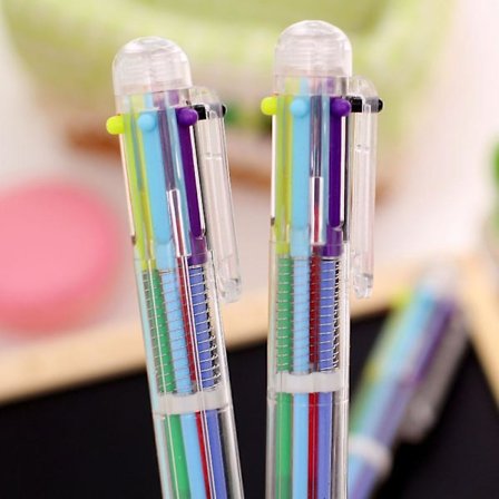 2 kpl monivärisiä kynää 6-in-1 -kuulakärkikynät 6 väriä läpinäkyvällä tynnyrillä