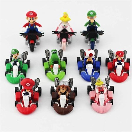 10 stk. Super Mario Bros Kart Pull Back Biler Motorcykel Luigi Yoshi Toad Princess Peach Donkey Kong 2,5 Tommer Til Børn + Gave (10 stk.)