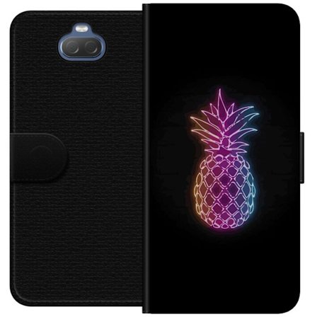 Kompatibelt Lommeboketui til Sony Sony Xperia 10 Neonlysillustrasjon av ananas i fargerikt lys mot svart bakgrunn