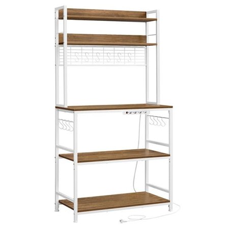 Kökshylla med inbyggt eluttag och mikrovågshylla - Brun/Vit