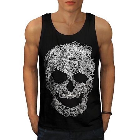 Art Skull Flower Men Blacktank Top