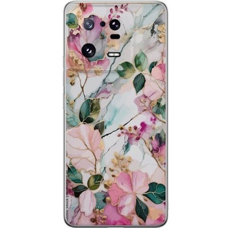 Kompatibel Mobilcover til Xiaomi 13 Pro Abstrakt marmormønster med blomster, blade og gyldne detaljer i bløde pastelfarver