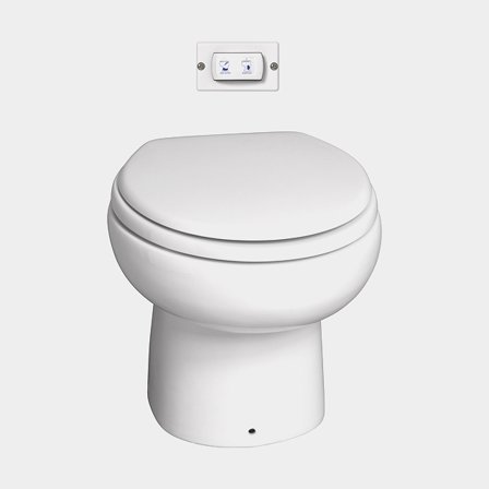 Eltoalett båt Sanimarin 31 Comfort, stor skål, SoftClose, 24V, med tryckknappspanel, för färskvattenfyllning + magnetventil (solenoid)