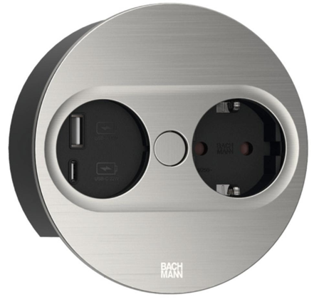 Rutab 946.004 Stikkontakt rund, USB A/C, avtakbart lokk Rustfritt stål, Strømbrytere & vegguttak