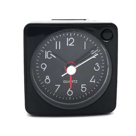 Mordely Mini Alarm Clock, Silent Sweep, No Ticking, Auto Back Light And Snooze Function, Travel Use (black/black Dial/black White Hands)