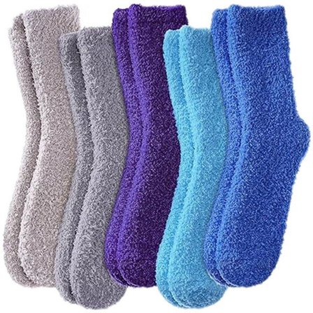 ING Sokker - 5-par pakke - Tykke korallfleece sokker - Varme vintersokker - Størrelser 35-40 - Loungesokker - Knehøye sokker