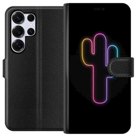 Kompatibel Tegnebogsetui til Samsung Samsung Galaxy S25 Ultra Neon illustration af kaktus i pink og blåt lys mod mørk baggrund