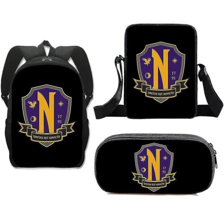 3 stk/sett onsdag Addams og Enid Nevermore College ryggsekk Gothic Messenger Bag Blyantboks gave Style 13