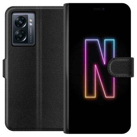 Kompatibelt Lommeboketui til OnePlus OnePlus Nord N300 Minimalistisk neonbokstav N i fargeskiftende lys mot svart bakgrunn