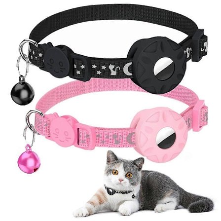 Airtag kattehalsbånd Reflekterende sikkerhedsspænde med klokke til sporing af kæledyr