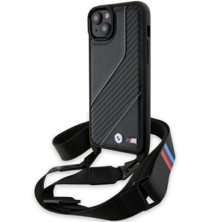 BMW M Edition Carbon Stripe & Strap-etui for iPhone 15 Plus / 14 Plus - svart