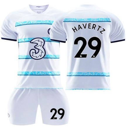 22-23 Chelsea bortaställ nr 10 Pulisic 9 Aubameyang 7 Kante 19 Mount vit fotbollströja