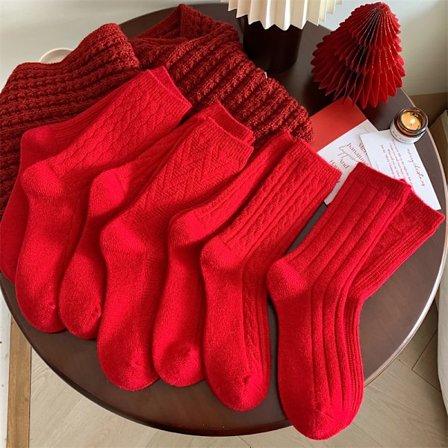 New Year Socks For Women Fashion Red Warm Winter Socks Female Breathable Casual Christmas Simple Trends Crew Socks Sweet Home