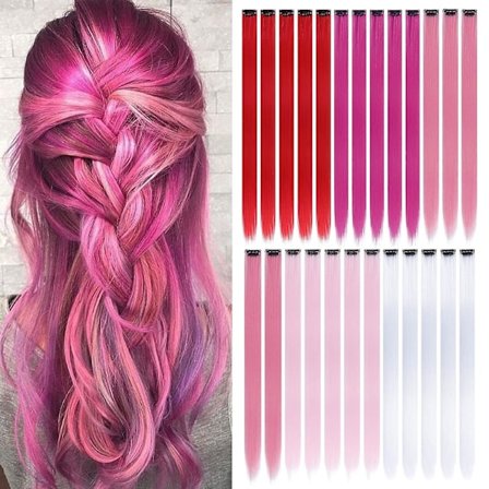 12 stk. Fargede Røde Hårextensions Rett Multicolor Clip In Hårextensions Fargerike 20 Tommer Regnbue Hårextensions For Barn Damegaver Halloween