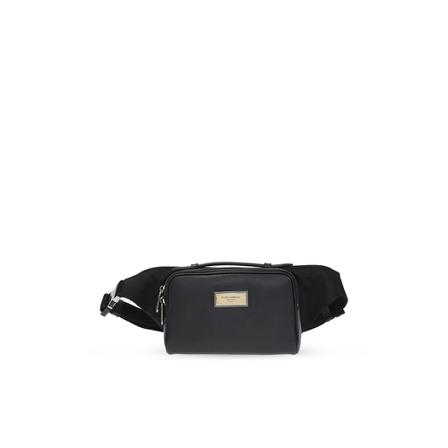 Dolce & Gabbana Grainy Calfskin Bælte Taske Sort, Herre Bæltetasker, Størrelse: ONE Size