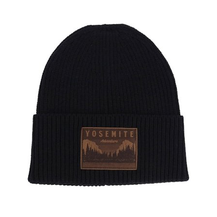 Wild Spirit - Noir cuff Bonnet - Yosemite Adventure Brown Patch Black Oversized Beanie @ Hatstore