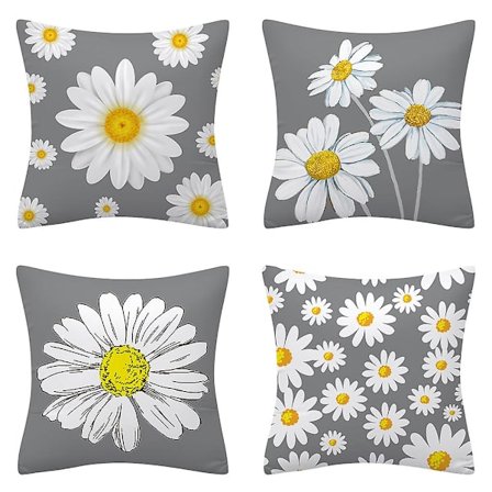 Sommer Pudebetræk 18x18 Tommer 4-delt Sæt Udendørs Dekoration Grå Gul Tusindfryd Pudebetræk Velegnet