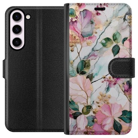 Kompatibel Tegnebogsetui til Samsung Galaxy S23+ Abstrakt marmormønster med blomster, blade og gyldne detaljer i bløde pastelfarver