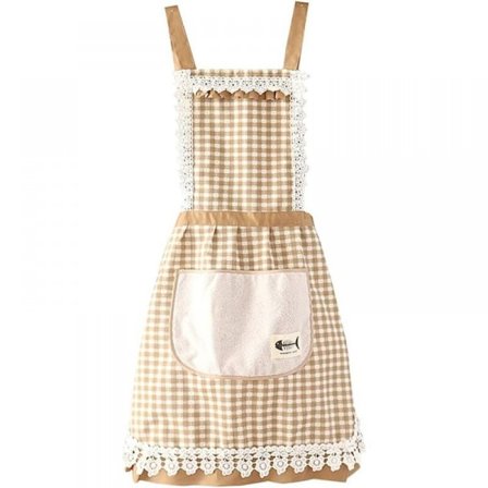 Gult retro blondeforklæde i bomuld, køkkenforklæde, sødt, feminint og åndbart bur