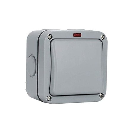 Vanntett utendørs bryter - Kontrollbryter - Indikatorlys - 20A - IP65 Egnet for hage, verksted, balkong, grå