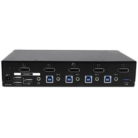 StarTech 4 Port DisplayPort KVM Switch - DP KVM Switch with Audio and Built-in USB 3.0 Hub for Peripherals - 4K 30Hz (SV431DPU3A2) - KVM / lyd /