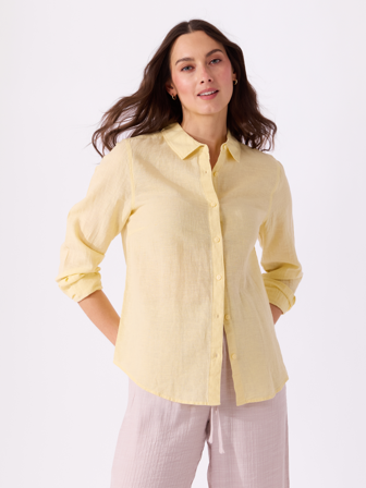 MATCH - Hennie skjorte - Va Vite - Str. 34 - Dame - Skjorter & Bluser - Gul - 55% lin, 45% bomull