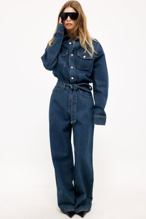 Naomi Anwer x NA-KD Denim Oversized Jumpsuit - Buksedragt - Blå - EU 42