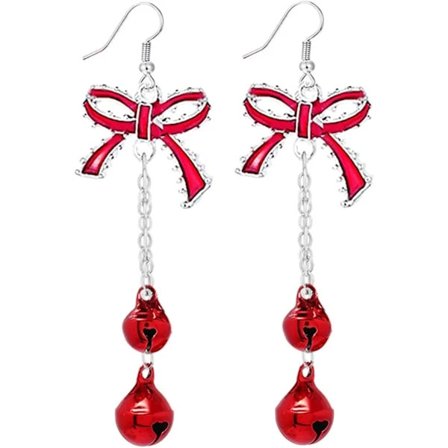 Røde Grønne Julehængende Øreringe til Kvinder Søde Lange Kæder Sløjfe Klokke