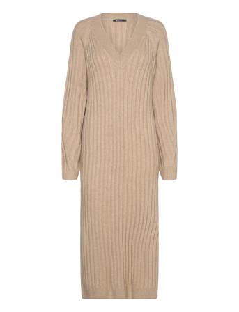 Gina Tricot V-Neck Knitted Dress Beige