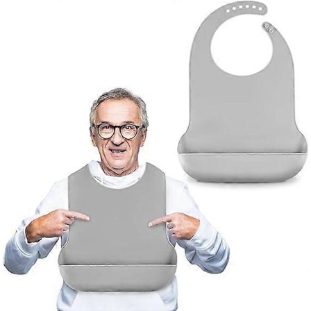 Vaskbare Silikone Hagesmække til Voksne, Justerbar Silikone Hagesmæk til Voksne, Vandtæt Hagesmæk til Ældre med Krummefanger, Spisehagesmække til 