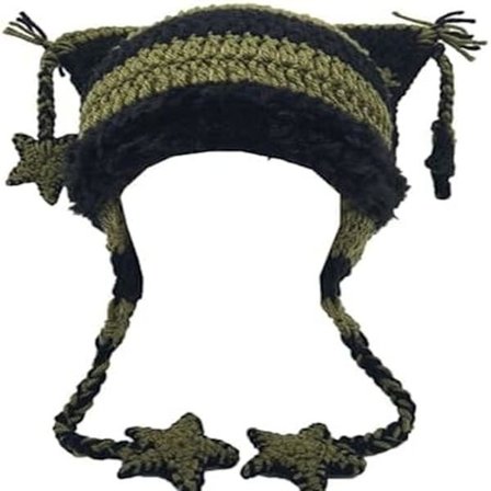 Kattlue Beanie Luer Strikket Lue Tilbehør Heklede Luer for Kvinner lucky