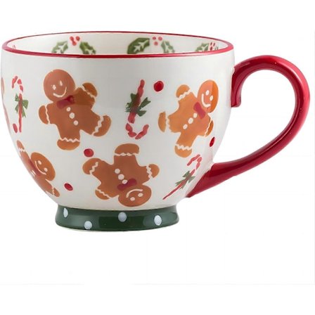 Julekeramik Krus Peberkagemønster 450 ml Sødt Julekaffekrus Julegave til Kvinder Mænd Børn med Gaveæske (LGL)