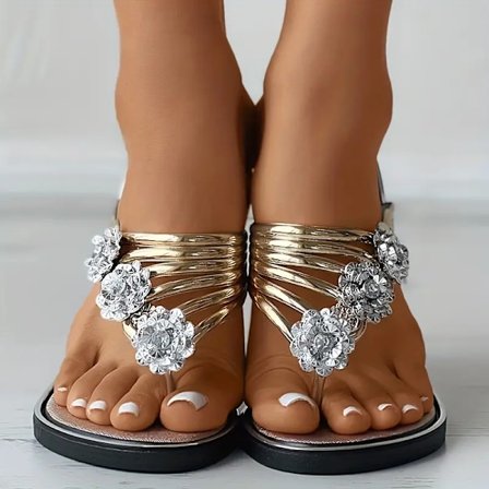 Flip-flops för dam med blommönster, trendiga slippers med öppen tå och halkfritt grepp, strandtofflor för utomhusbruk