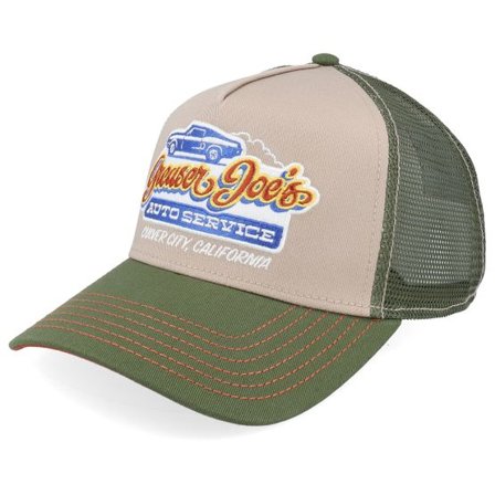 JJ Hats - Beige trucker Keps - Greaser Joe's Khaki/Olive A-Frame Trucker @ Hatstore