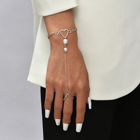 Boho Sliver Finger Bracelets Beaded Slave Ring Hand Harness Chain