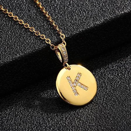 Runda bokstavsamuletter i guld och zirkon guldpläterade halsband