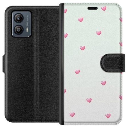 Kompatibel Tegnebogsetui til Motorola Motorola Moto G53 Minimalistisk mønster med lyserøde hjerter på en lysegrå baggrund, sødt og enkelt design