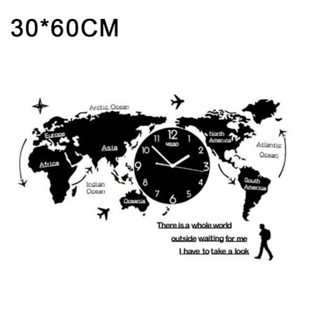World Map Wall Clock Nordic Modern Minimalist Decoration Acrylic For Home Bedroom Office 30*60cm