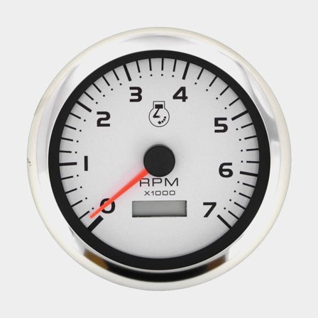 Tacómetro y contador de horas para fueraborda / motor de gasolina Veethree Argent, imfrío, Ø86 mm, 12 V, generador / bobina de encendido, plata/negro/