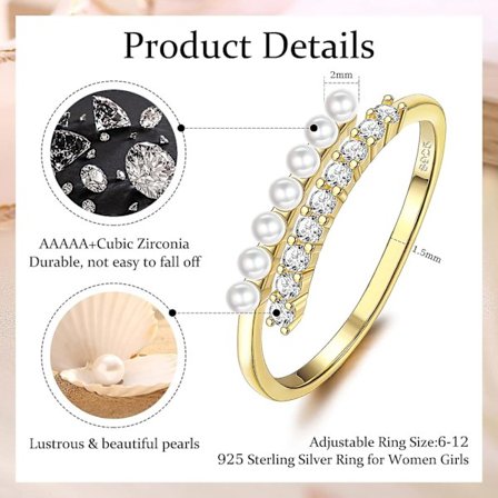 Silver Kvinnors Ring 925 Zirkonium Pärla Ring Öppen Kvinnors Ring Justerbar Guld