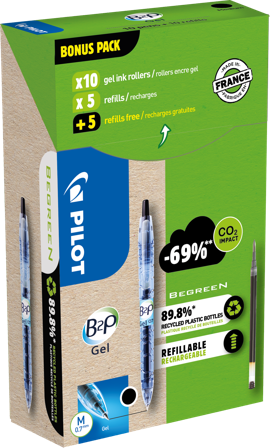 Pilot B2P Gel 556206 Kulspetspenna med refill, 10-pack Svart, Märka & markera