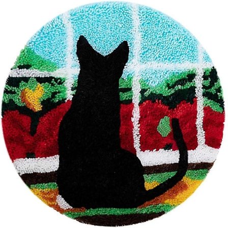 Solkineulontamattosarjat Pyöreä tyyny Virkkaussarjat kodin sisustukseen. Musta kissa. 50 x 50 cm (Zd-1