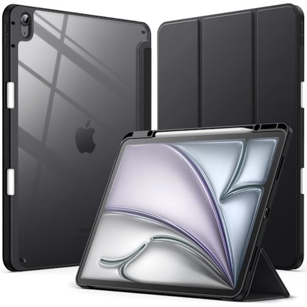 JETech Cover til iPad Air 13-tommer M3/M2 (2025/2024) med penholder, Klar Transparent Bagside Slim Stativ Stødsikkert Tablet Cover, Automatisk