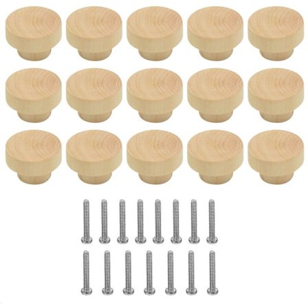 15 Træknapper til Skuffer, Møbelknapper, Træskabe Knapper til Skabe og Skuffer, Runde Træknapper