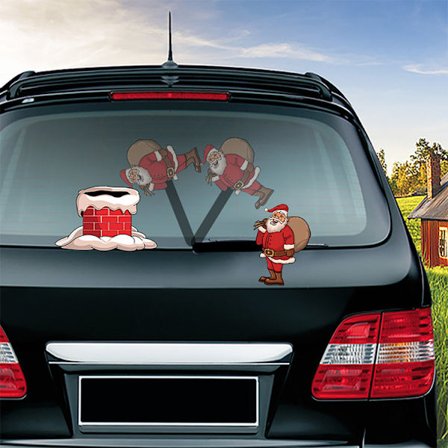 Bakre torkarblad dekal jul snögubbe vinkande vinkande torkarblad klistermärke 3d animerad rolig jul (tomten insvept i ryggsäck och skorsten)